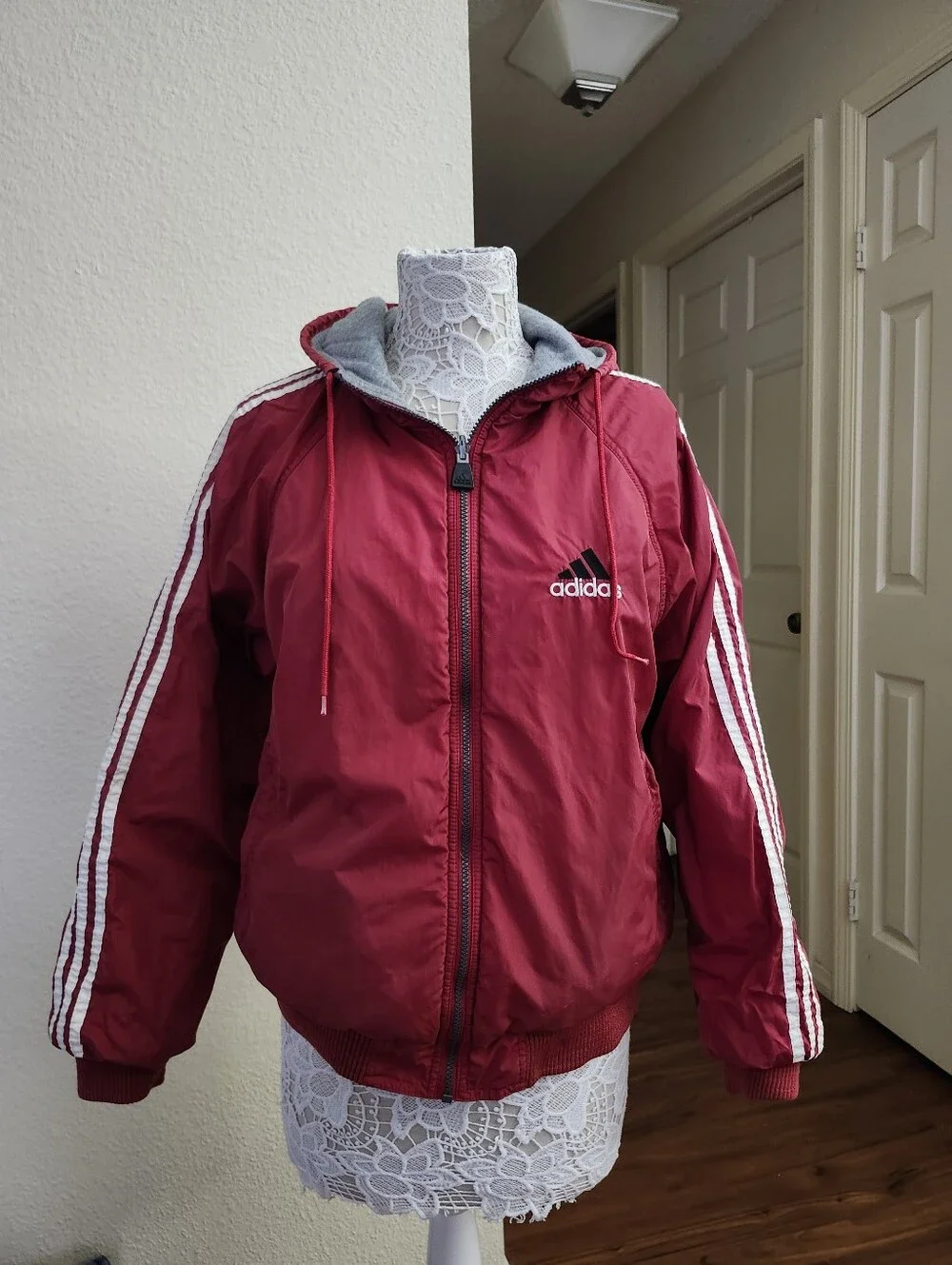 Vintage Adidas Y2K 90's Reversible Hooded Nylon Fleece   Jacket Mens Size Medium